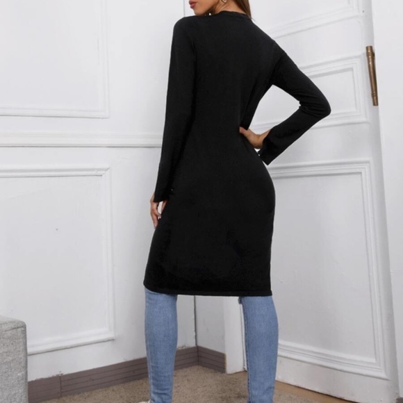 Cozy Black Button Up mid length slit cuff cardigan - Picture 2 of 4